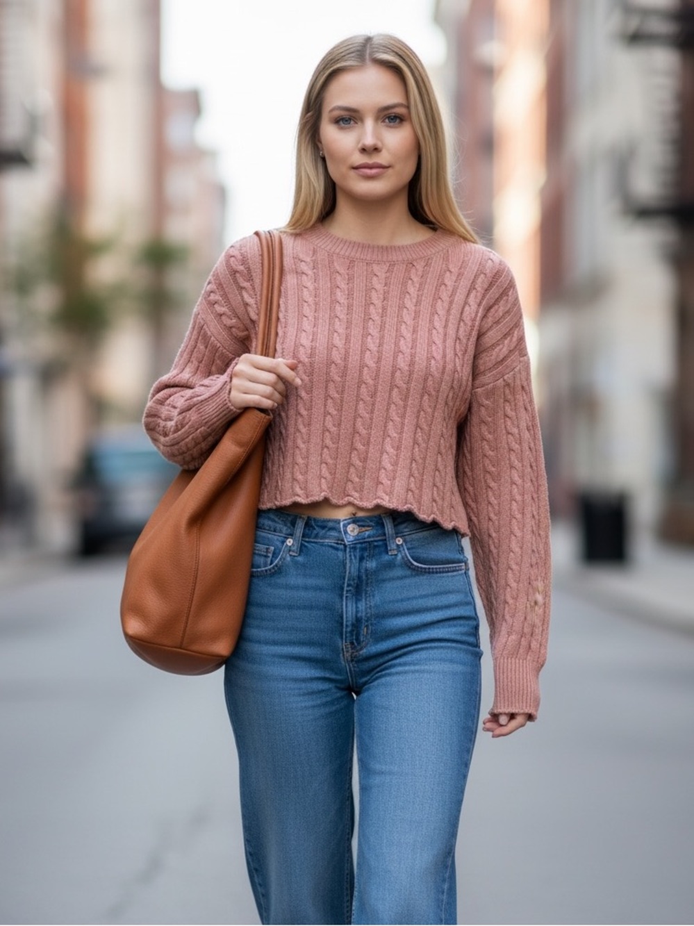 AERIE CABLE KNIT CROPPED SWEATER DUSTY ROSE SIZE XL SOFT COZY TRENDY COTTON EUC